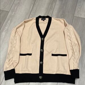Chic Beige Cardigan with Black Trim